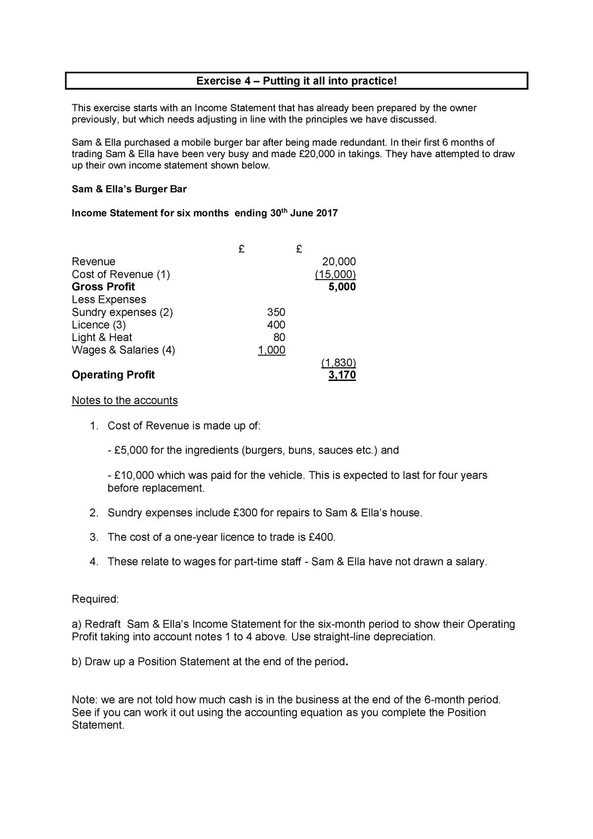 Sam And Ella Income Statements 1 Exercise 4 Putting It All Into