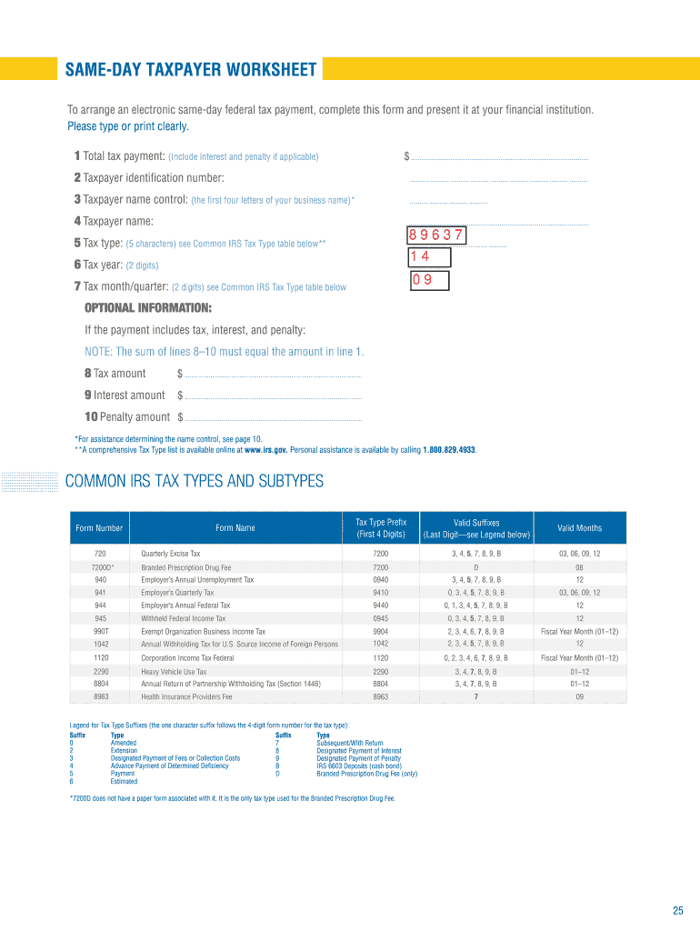 Same Day Taxpayer Worksheet Example Fill And Sign Printable Template