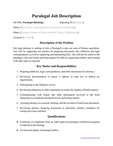 Sample Paralegal Job Description Fill Out Sign Online And Download Pdf Templateroller