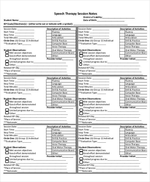 Sample Progress Notes For Speech Therapy