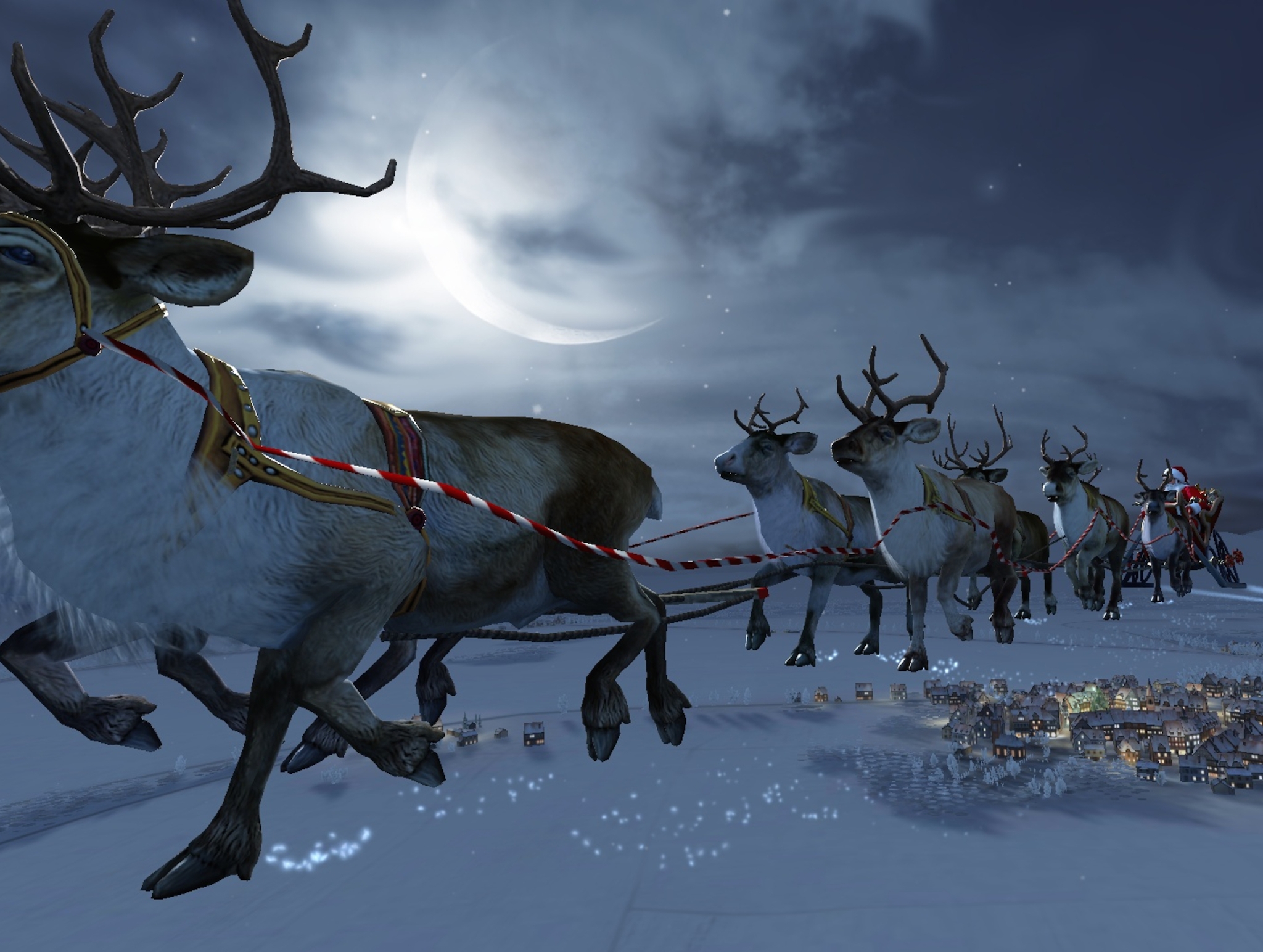 Santa And Reindeer Flying Decoration