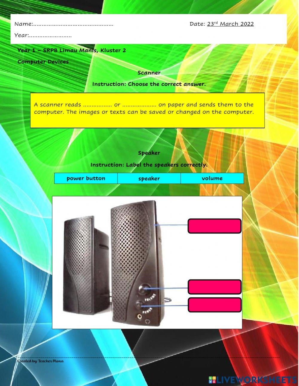 Scanner Speakers Worksheet