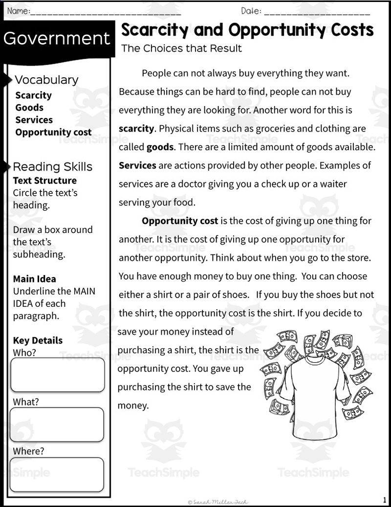 Scarcity and Opportunity Cost: Economic Worksheet Answers