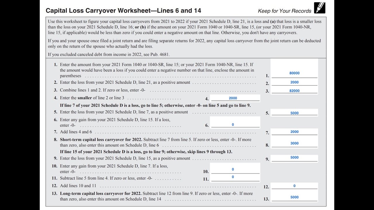 Schedule D Capital Loss Carryover Worksheet Walkthrough Lines 6 14