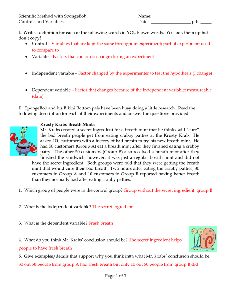 Scientific Method Spongebob Worksheets Answers