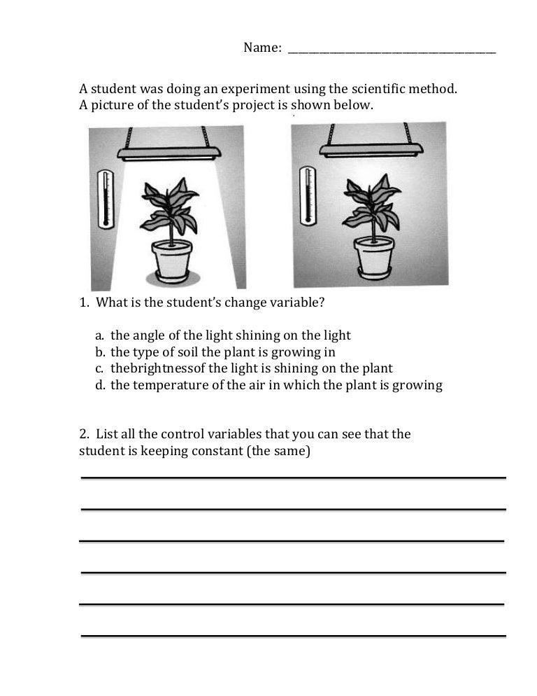 Scientific Method Variables Worksheet