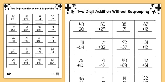 Second Grade Two Digit Addition Without Regrouping Activity Sheet