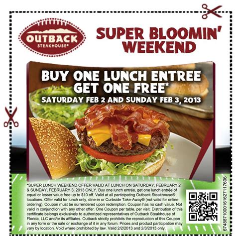 Second Lunch Entree Free This Weekend At Outback Steakhouse Coupon Via The Coupons App Outback