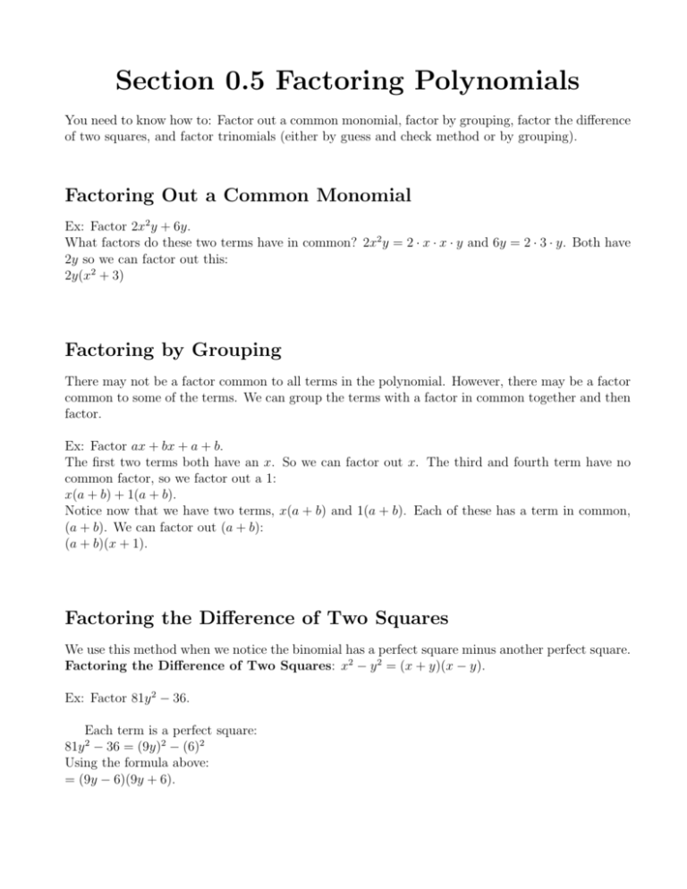 Section 0 5 Factoring Polynomials