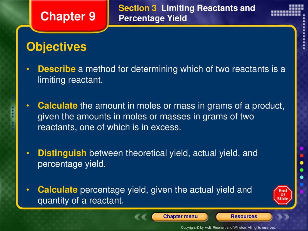 Section 3 Limiting Reactants And Percentage Yield Ppt Download