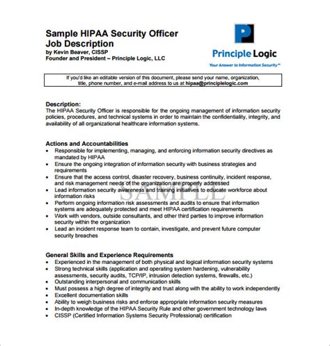 Security Officer Job Description Template 12 Free Word Pdf Format