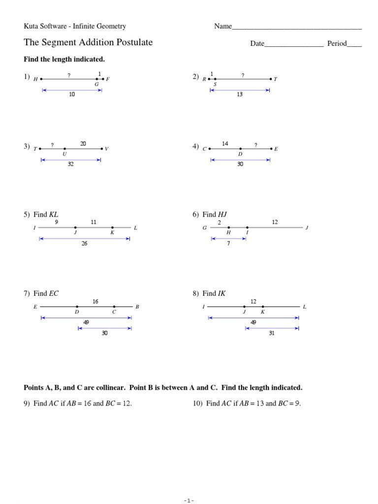 Segment Addition Worksheet Answer Key Math Worksheets Printable