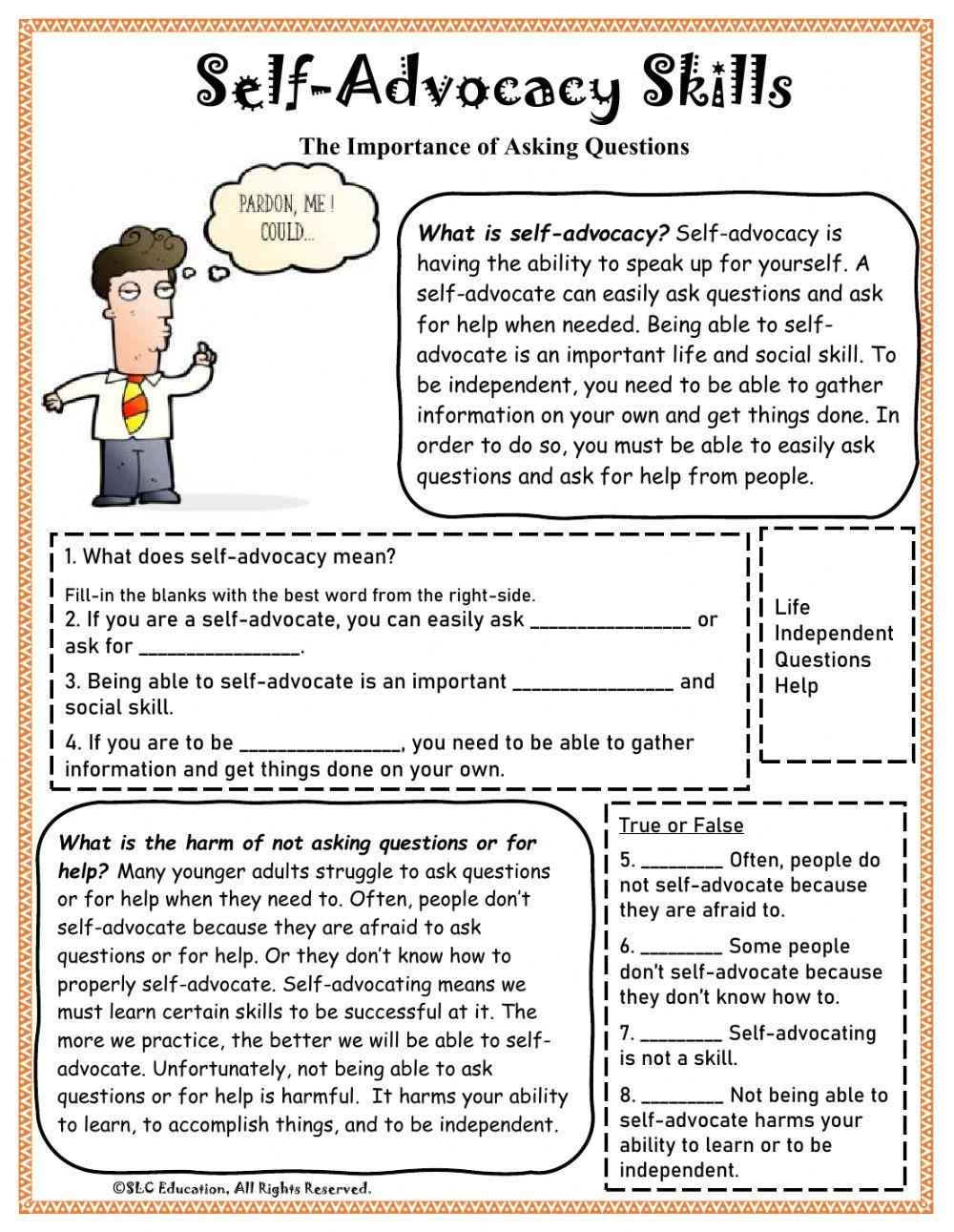 Self Advocacy Worksheets Studying Worksheets