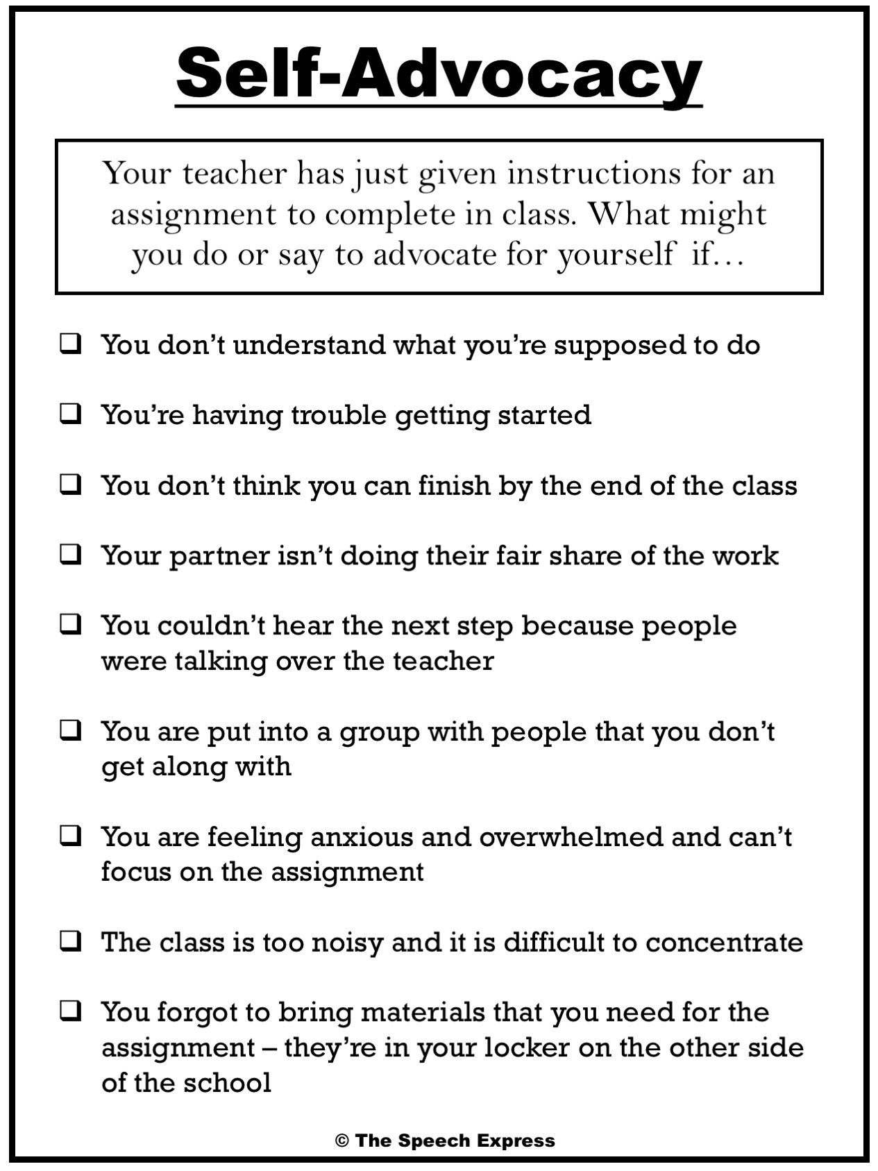 Self Advocacy Worksheets