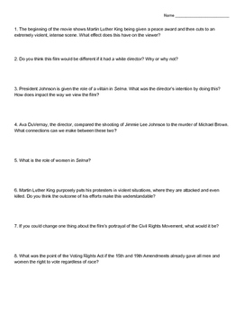 Selma Movie Questions Worksheet Answers