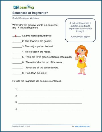 Sentence Fragments Worksheets K5 Learning