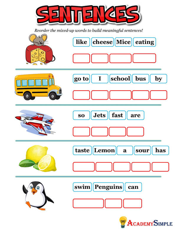 Sentence Scramble Worksheet With Pictures And Words To Help Students