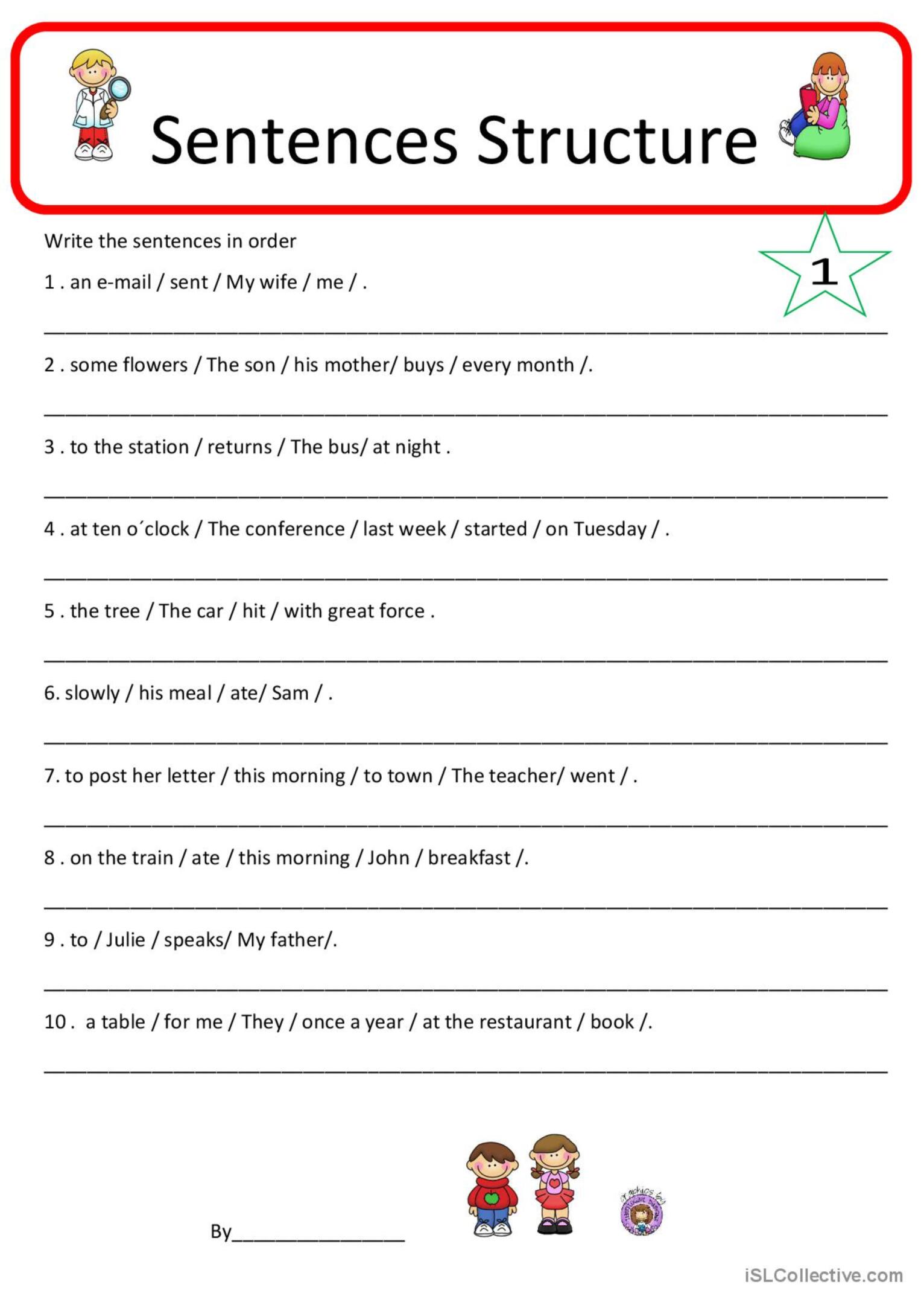 Sentence Structure Worksheets Language Arts Activities