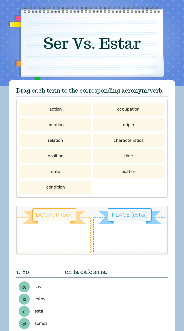 Ser Vs Estar Worksheet Printable Worksheets For Kindergarten