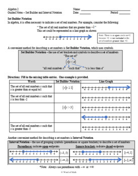 Set Builder And Interval Notation Worksheets