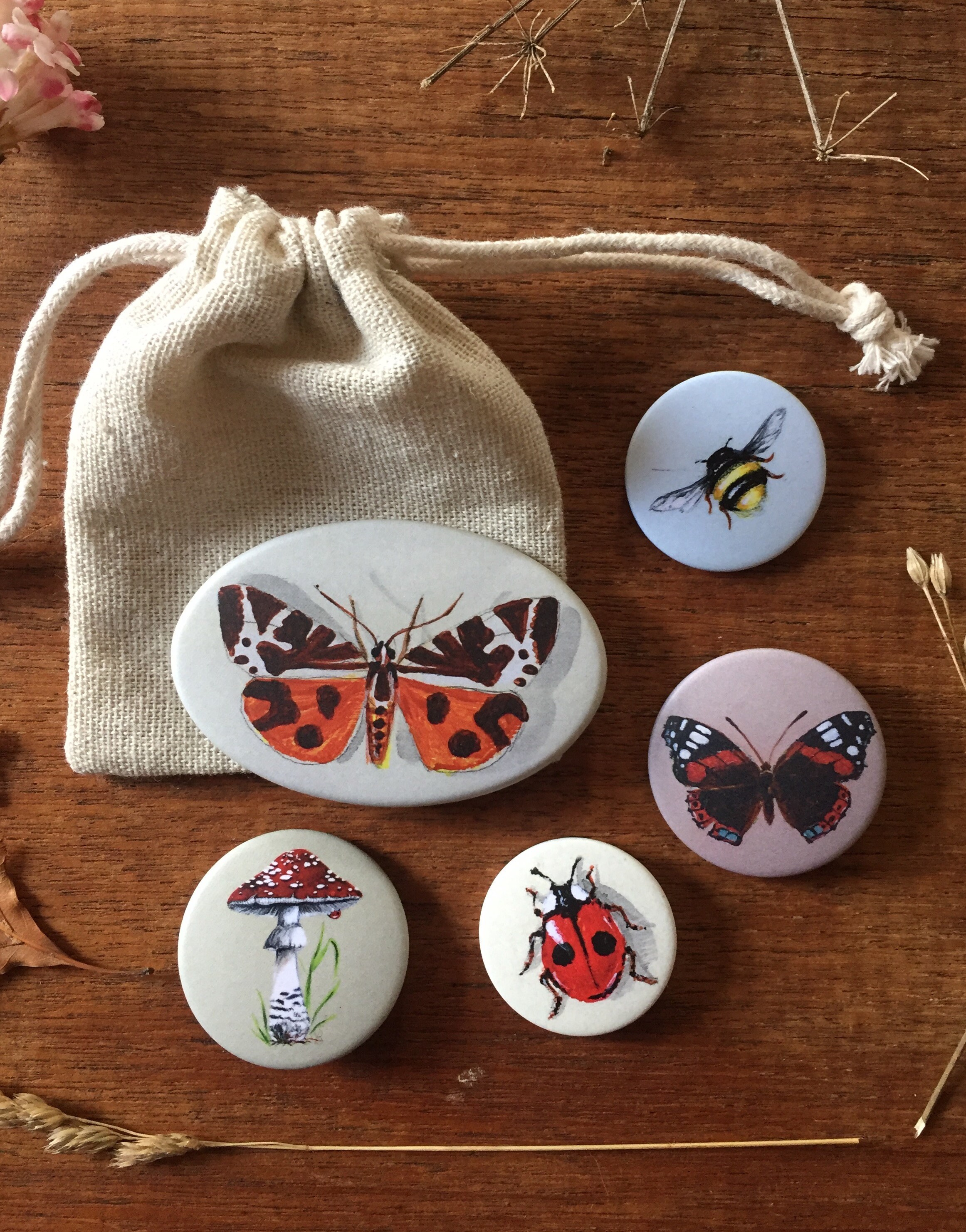 Set Of 5 Insect Badges Etsy