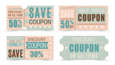 Set Of Discount Coupons In Different Shapes Gift Voucher With Coupon Code Sale And Discount Or