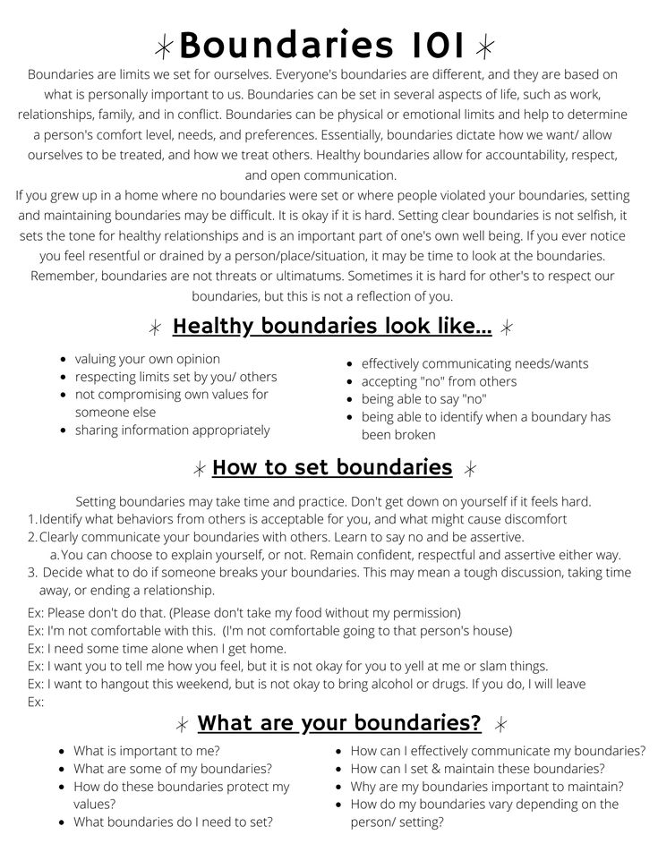 Setting Healthy Boundaries Worksheets