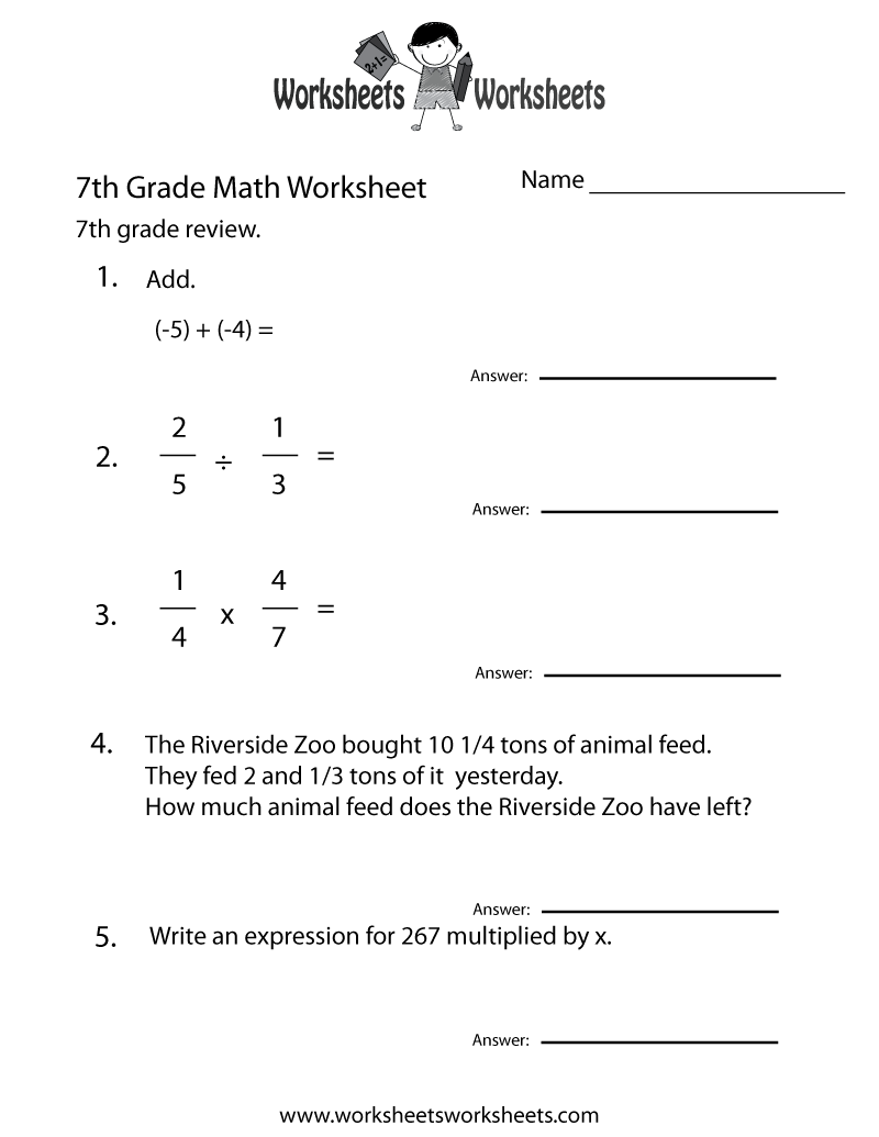 Seventh Grade Math Practice Worksheet Worksheets Worksheets