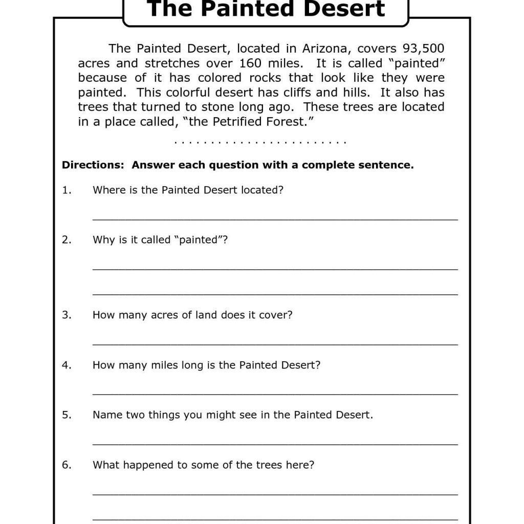 Seventh Grade Reading Comprehension Worksheet