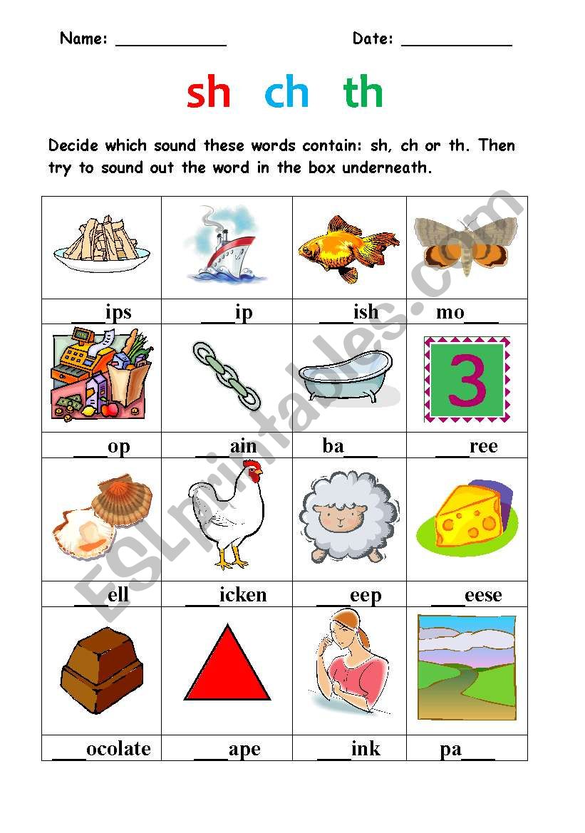 Sh Ch Th Esl Worksheet By Carmenuca