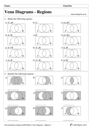 Shade Venn Diagrams Fun Worksheet for Kids