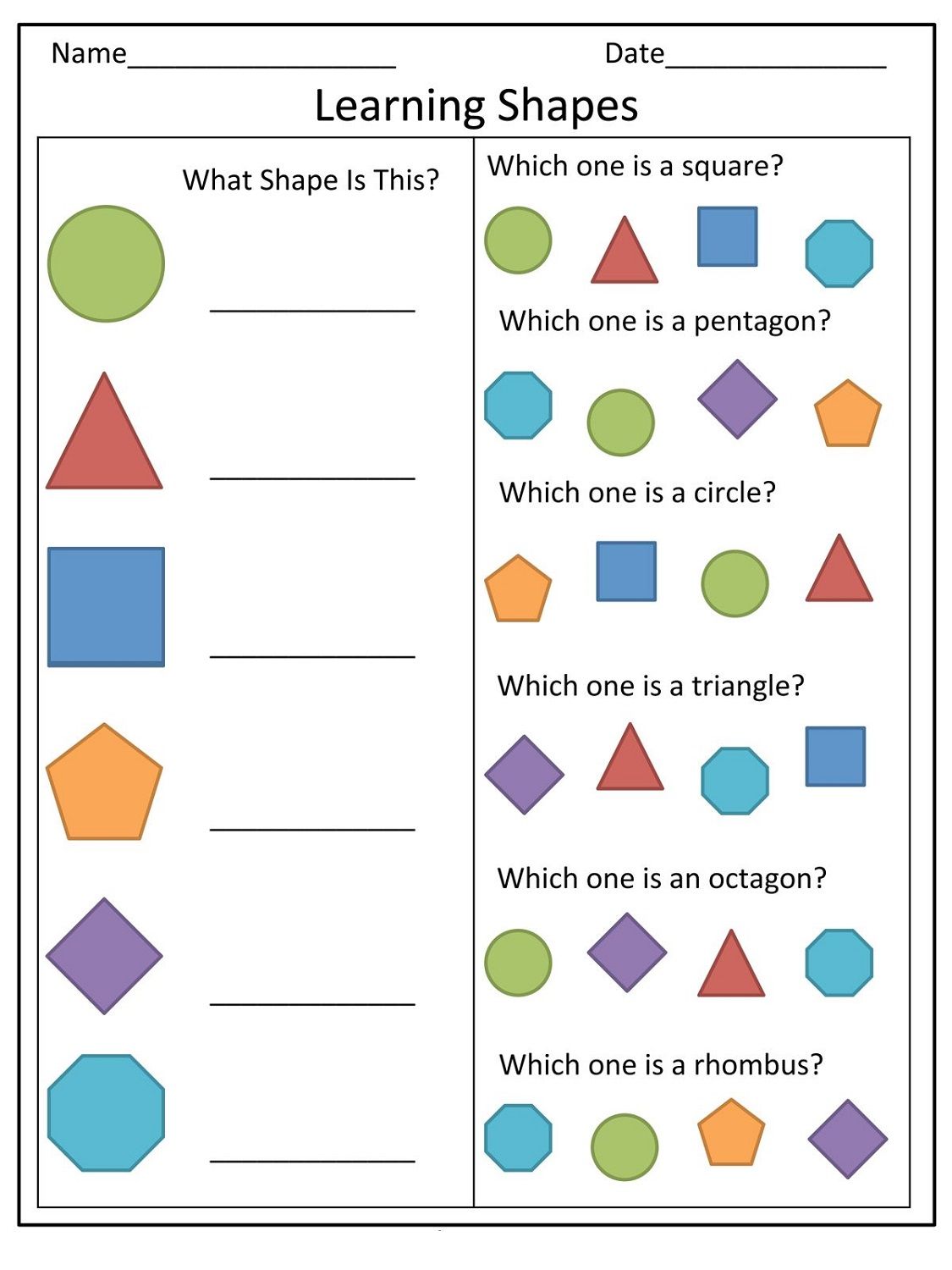 Shapes For Kindergarten Worksheet Names Of Shapes Worksheets For