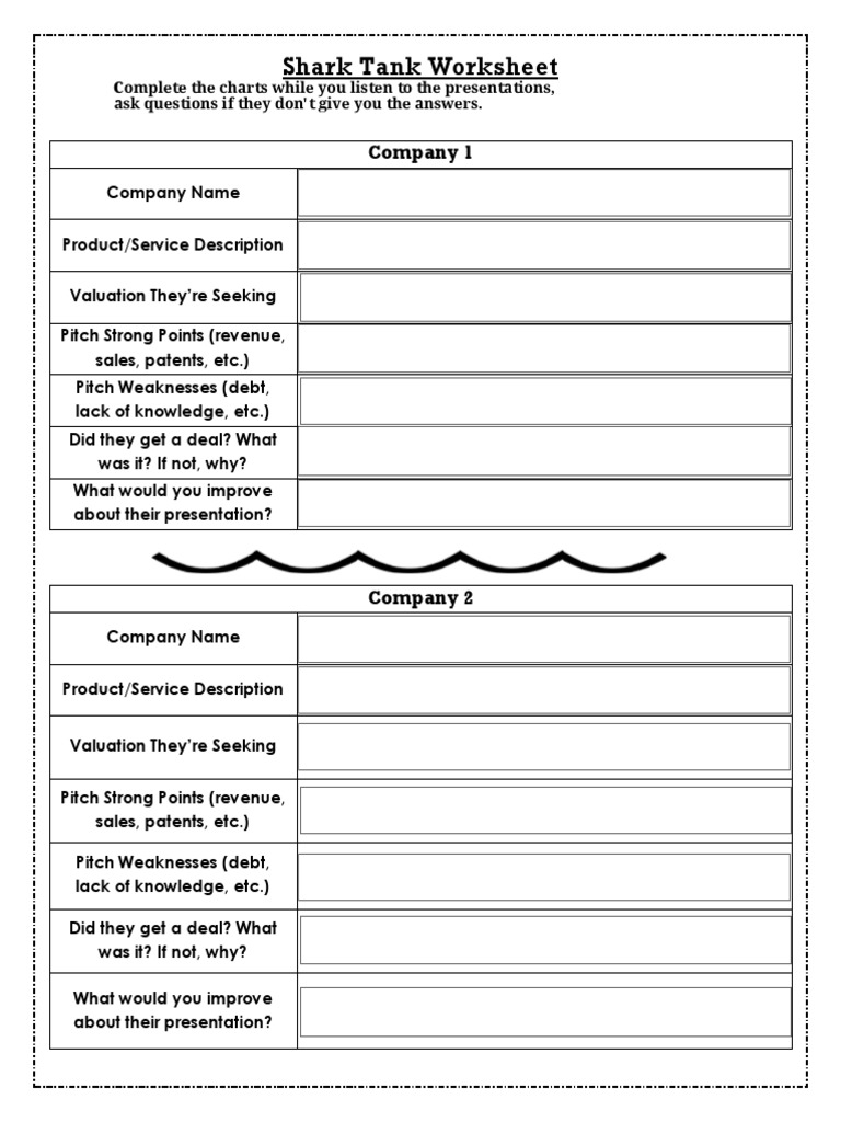 Shark Tank Worksheet Answers