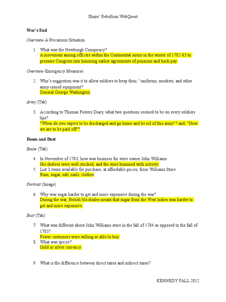 Shays Rebellion Reading Worksheet W Answer Key Editable Tpt