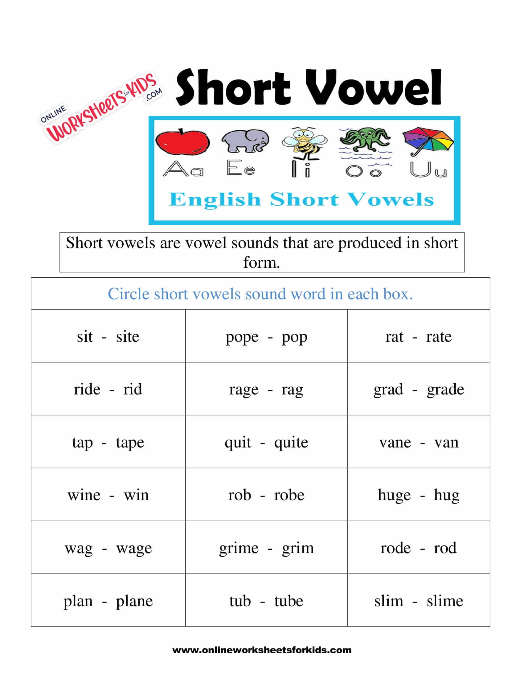 5 Essential Short Vowels Worksheets for Kids