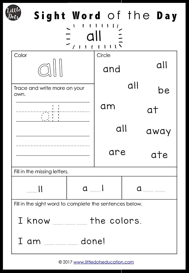 Mastering Sight Word 'All' with Fun Worksheets