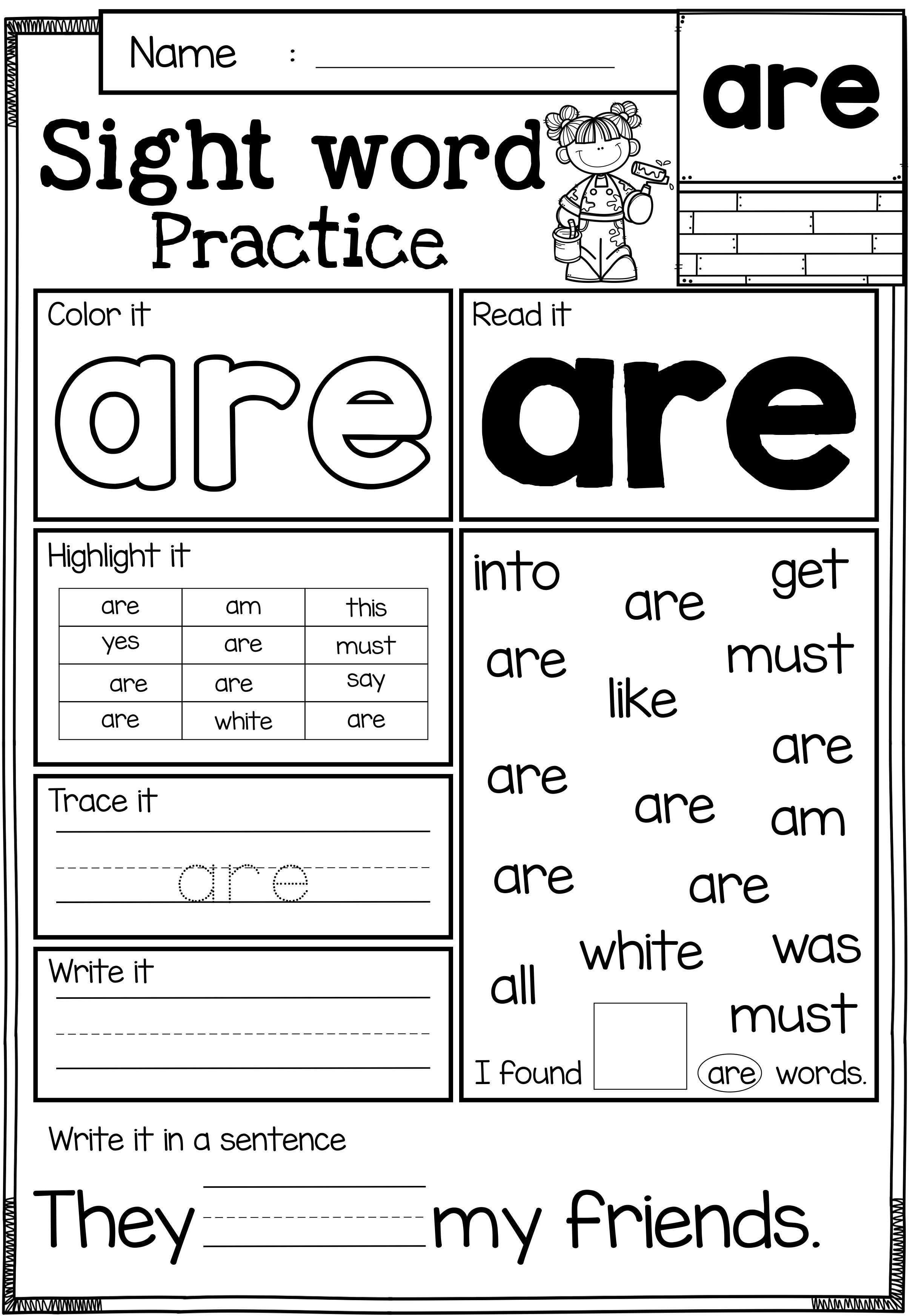 Fun and Free Sight Word Worksheets for Kindergarteners