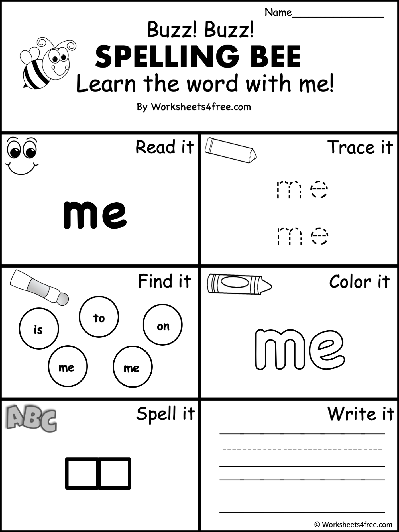 Free Sight Word Me Worksheet for Preschoolers