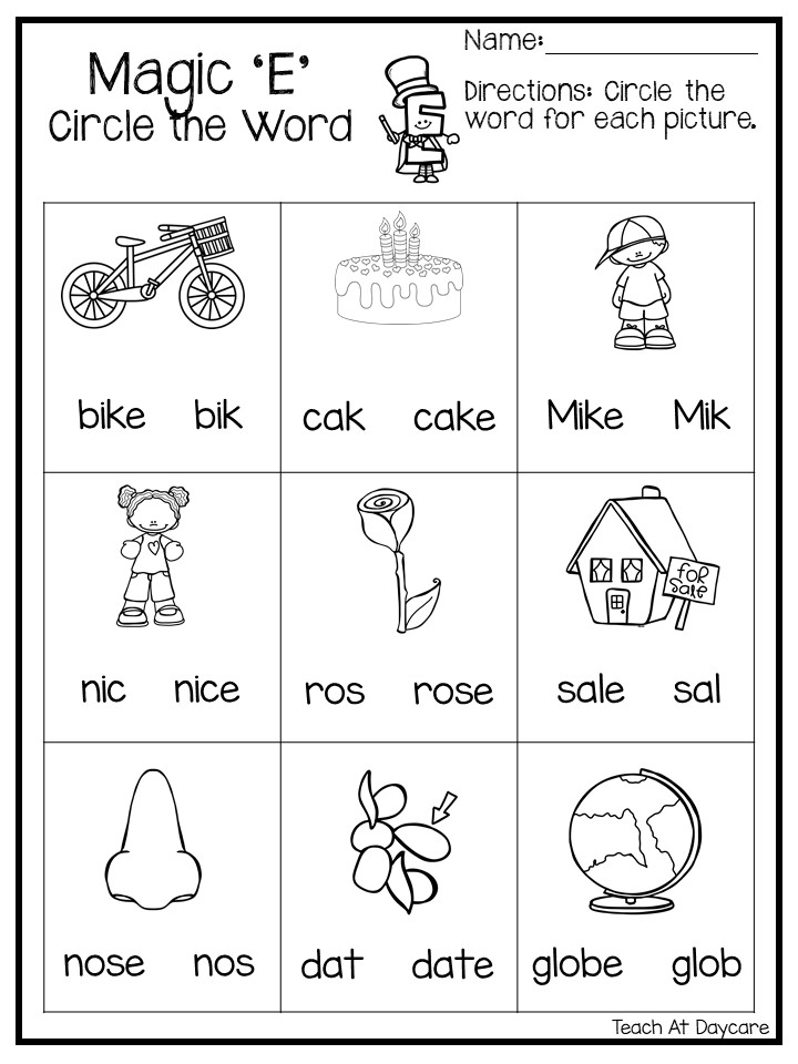 Silent E Kindergarten Worksheets