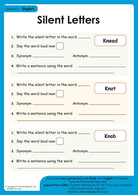 Silent Letters Worksheet Grade 3