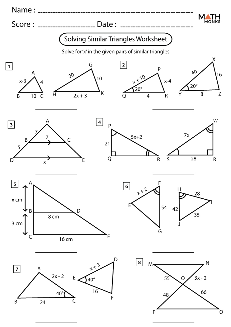 Similar Triangles Geometry Worksheet