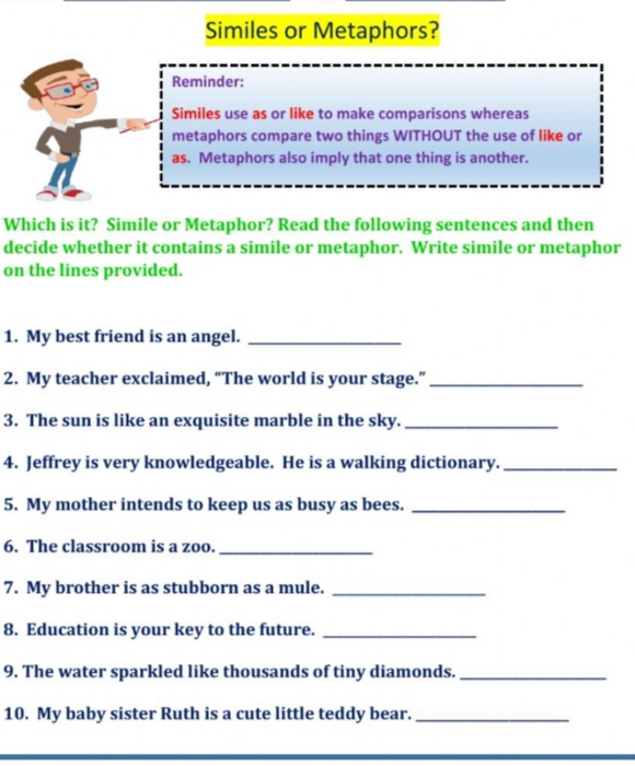 Simile Metaphor English Notes Teachmint