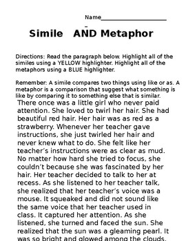 Similes And Metaphors Activities By Traci Jones Tpt