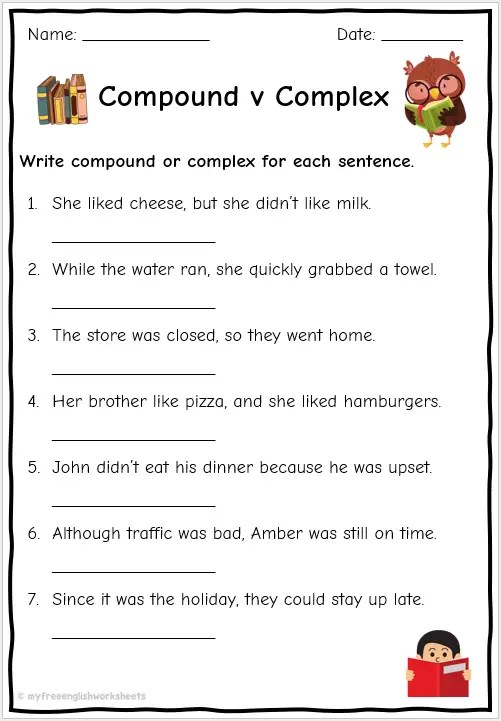 Simple And Compound Sentences Worksheet With Answers