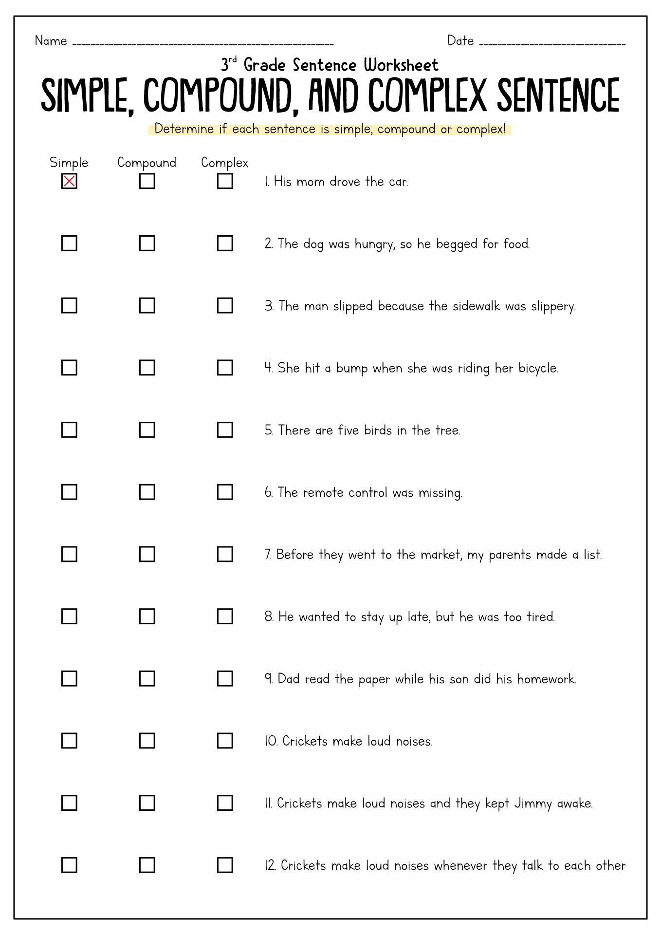 Simple Compound And Complex Sentences Worksheets