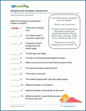 Simple Compound Complex Sentences K5 Learning