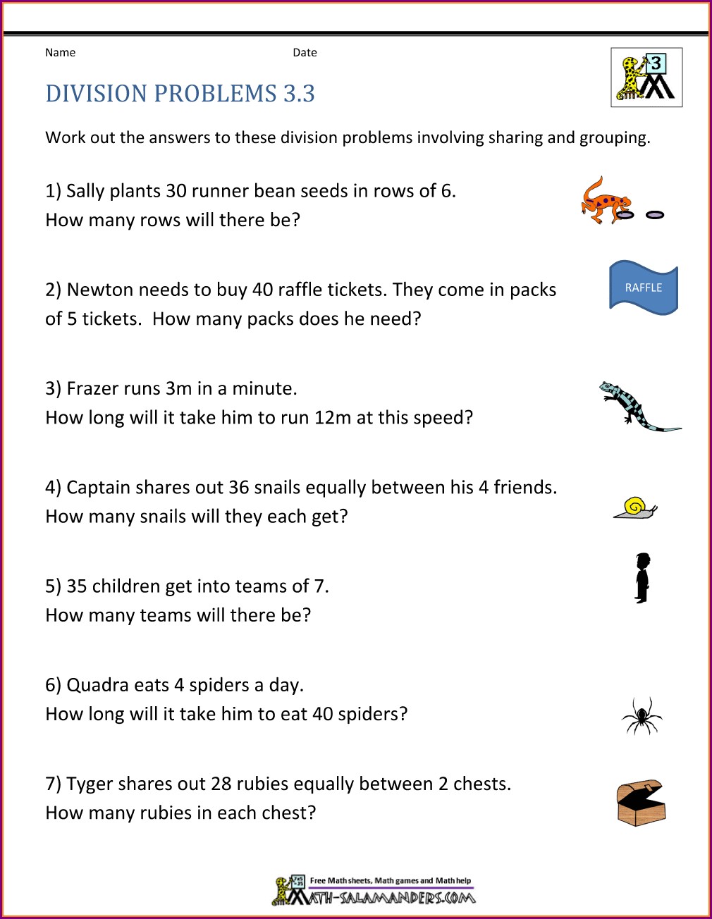 Simple Division Word Problems 1 Worksheet