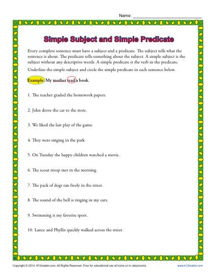 5 Worksheets for Mastering Simple Subject and Predicate