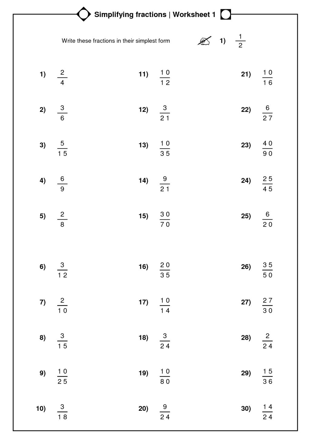 Simplest Form Math Worksheet Guide for Easy Learning