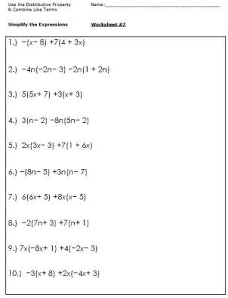 Simplify Algebraic Expressions Worksheets